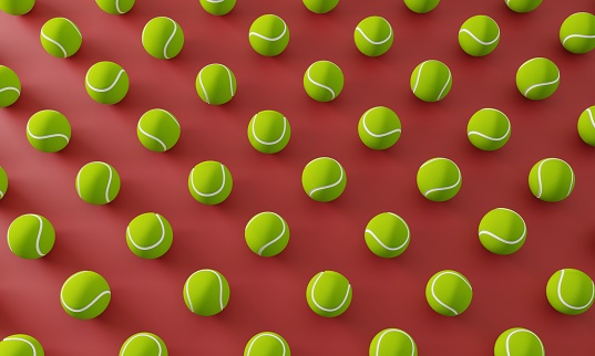 Tennis balls pattern on red colored background. ( 3d render )