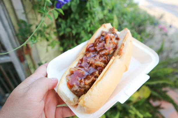 istock hot dog,  beef roll or beef bread with sauce 1359685778