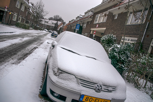 Car Under Snow At The Ploegstraat Betondorp Amsterdam The Netherlands 2019