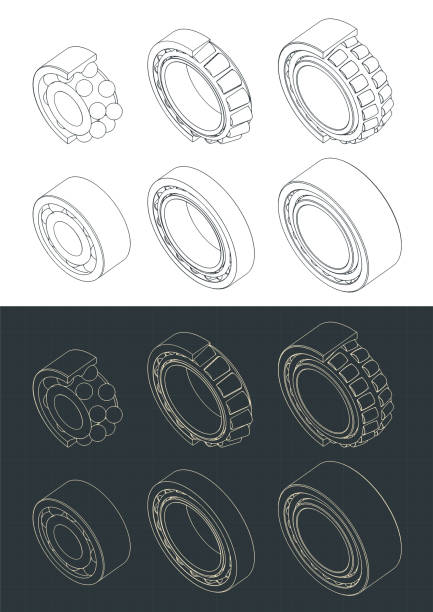 ilustrações de stock, clip art, desenhos animados e ícones de bearings sectional view isometric blueprints set - ball bearing