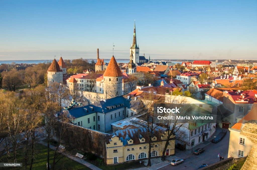 View from above of Tallinn historic center Top view of Tallinn city center from viewpoint. Tallinn Stock Photo