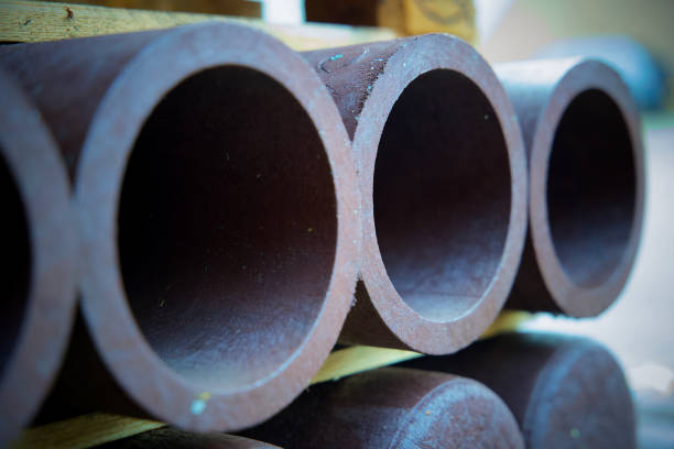 istock Stack of circular round posts made of plastic residual mix waste 1359693086