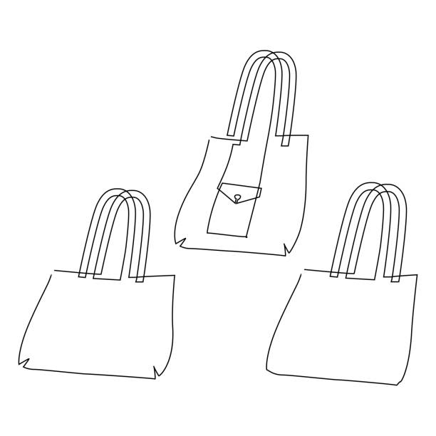 ilustrações de stock, clip art, desenhos animados e ícones de shopping bag set. mockup. continuous line drawing. vector illustration. - shopping bag paper bag retail drawing