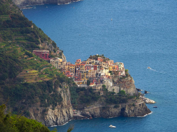 A view of the fisherman village of Vernazza, shot from the \