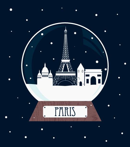 Paris christmas glass snow ball. Paris christmas glass snow ball. eiffel tower winter stock illustrations