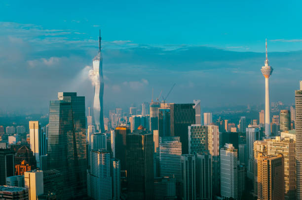 high angle View Kuala Lumpur Tower and Merdeka 118 Tower in Kuala Lumpur City in morning high angle View Kuala Lumpur Tower and Merdeka 118 Tower in Kuala Lumpur City in morning kuala lumpur stock pictures, royalty-free photos & images