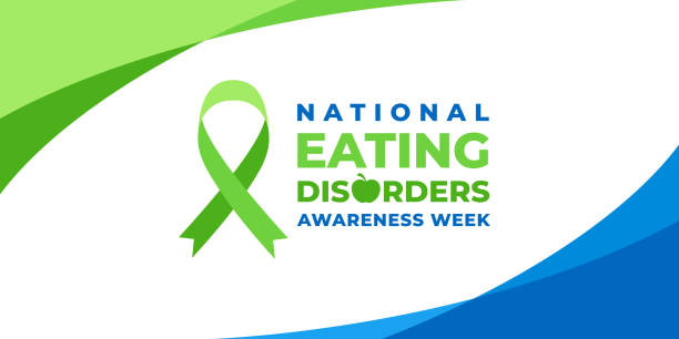 Eating disorders awareness week. Vector web banner, poster, card for social media, networks. Text National eating disorders awareness week. Green ribbon onwhite background. Eating disorders awareness week. Vector web banner, poster, card for social media, networks. Text National eating disorders awareness week. Green ribbon onwhite background eating disorder stock illustrations