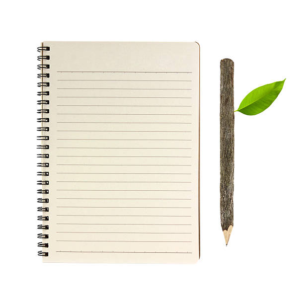 blank notebook and bark pencil stock photo
