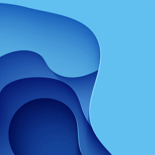 istock Abstract background in paper cut style. 3d wallpaper with cut out deep waves modern cover. Blue color layers with smooth shadow papercut art. Vector card illustration, origami geometric shapes 1359702417