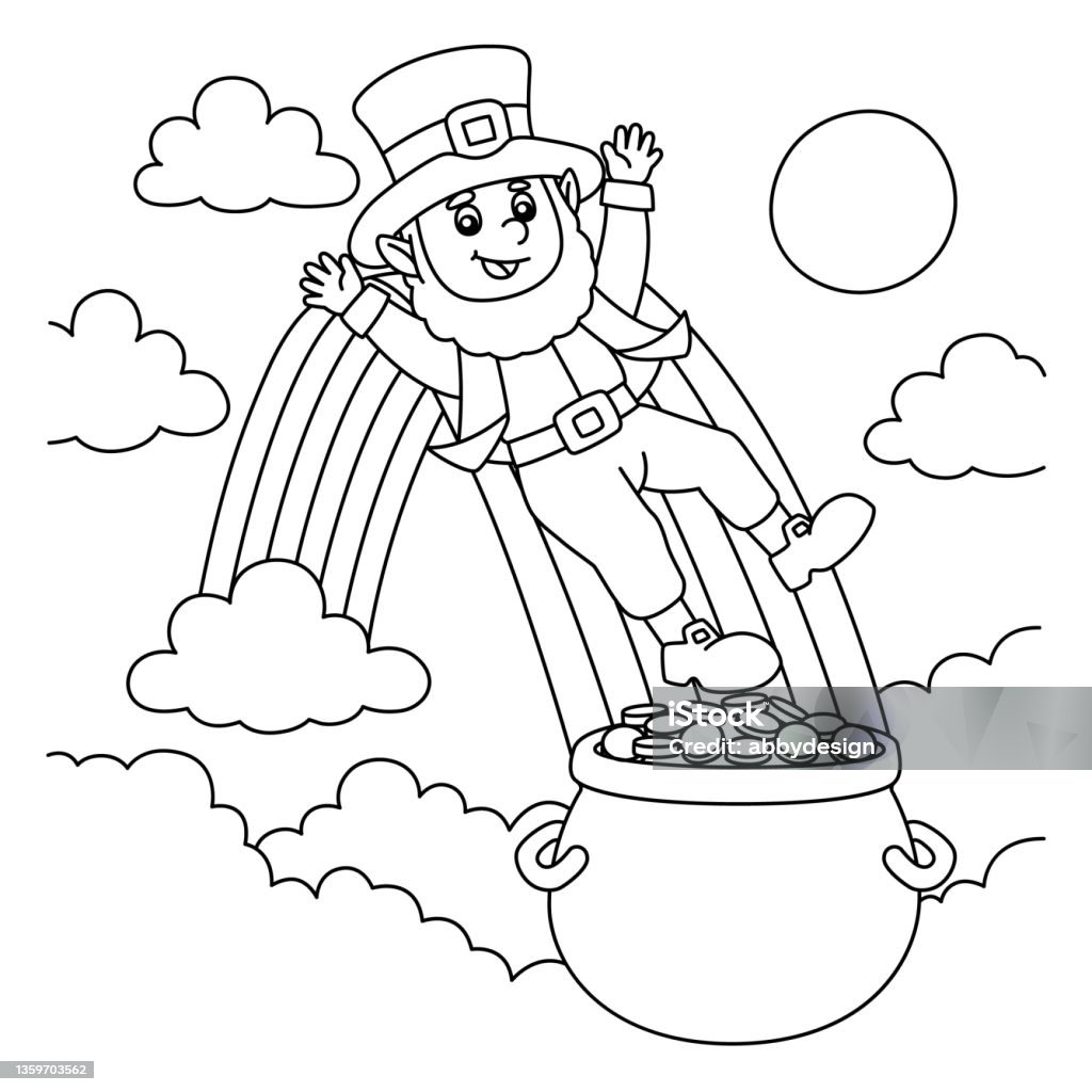 St Patricks Day Leprechaun Coloring Page For Kids Stock Illustration