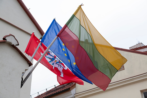 Lithuanian Flag, European Union Flag and Historical National Flags of Lithuania