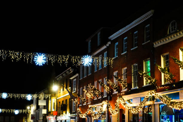 istock Shop fronts covered in Christmas lights 1359705157