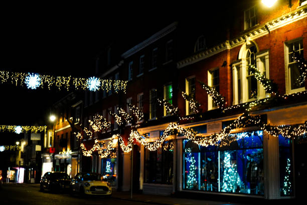 istock Shop fronts covered in Christmas lights 1359705178
