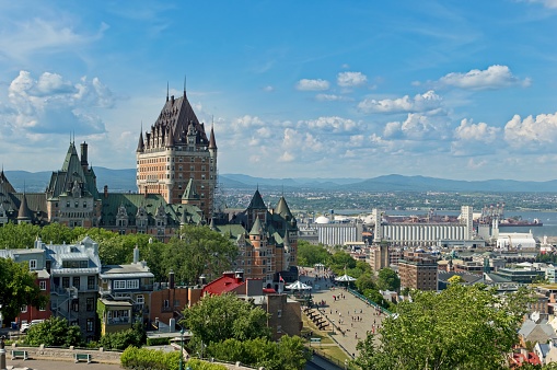 The Citadel on top of Cap Diamant is an active military installation above Quebec City in Canada. The walled Old Quebec and Chateau Frontenac can be seen in the distance