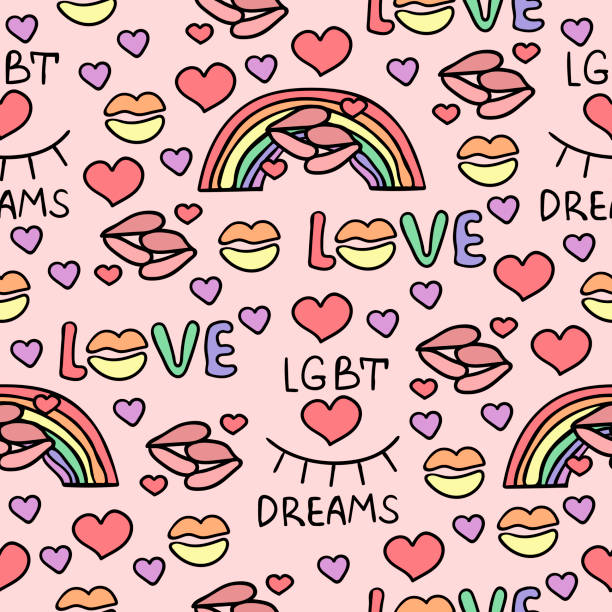 illustrazioni stock, clip art, cartoni animati e icone di tendenza di modello senza cuciture, tema lgbt - homosexual human lips lesbian rainbow