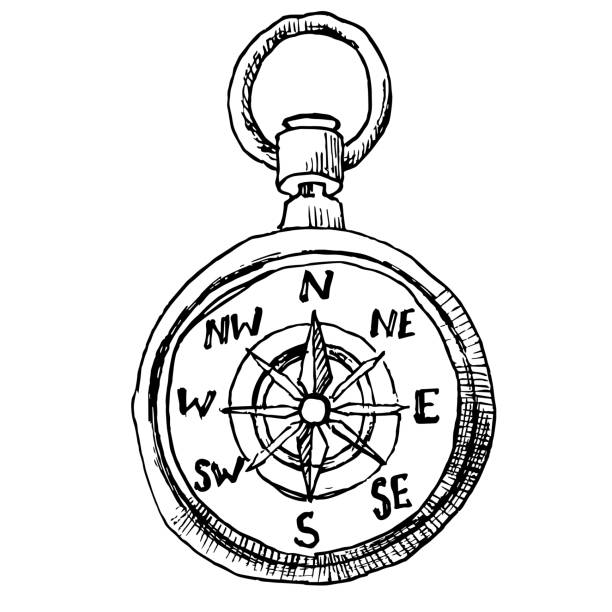 kompass-tintenskizze - nautical chart drawing compass map old stock-grafiken, -clipart, -cartoons und -symbole