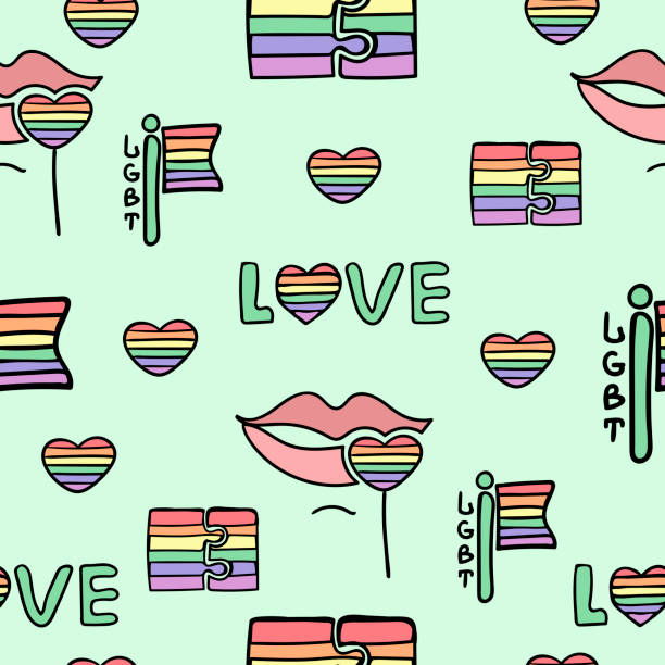 illustrazioni stock, clip art, cartoni animati e icone di tendenza di modello senza cuciture, tema lgbt - homosexual human lips lesbian rainbow