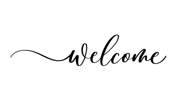 willkommen - kalligraphische inschrift mit glatten linien. - welcome schild stock-grafiken, -clipart, -cartoons und -symbole