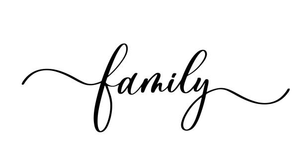 Family vector calligraphic inscription with smooth lines. Minimalistic hand lettering illustration. Family vector calligraphic inscription with smooth lines. Minimalistic hand lettering illustration family word stock illustrations