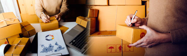 istock Startup small business SME, Entrepreneur owner using smartphone or tablet taking receive and checking online purchase shopping order to preparing pack product box. Selling online ideas concept 1359713000