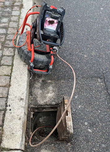 Sewer is  being examined by camera in Copenhagen