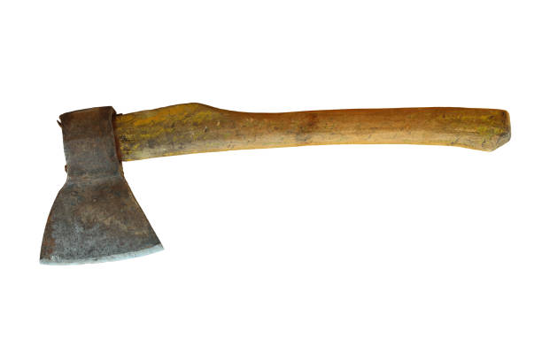 istock A large old ax with a wooden handle. Close-up. Horizontal side view. The isolated object on a white background. Isolate. 1359713224