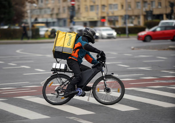 Food delivery courier - Bucharest stock photo