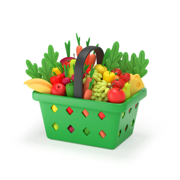 買い物かご(食料品付き) - basket of fruits ストックフォトと画像