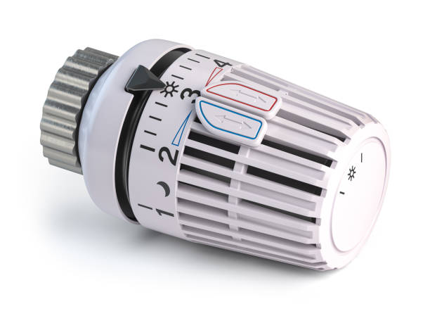 istock Thermostatic radiator valve for heating isolated on white. Temperature control and energy saving. 1359719394
