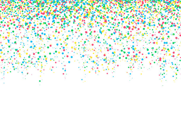 istock Confetti round. Color glitter pieces on white backdrop. Greeting card template with colorful elements. Falling festive decoration. Bright carnival circles. Vector illustration 1359719541