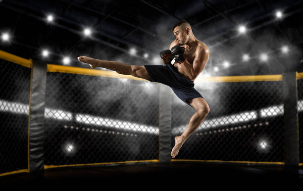 istock mma male fighter jumping 1359720513
