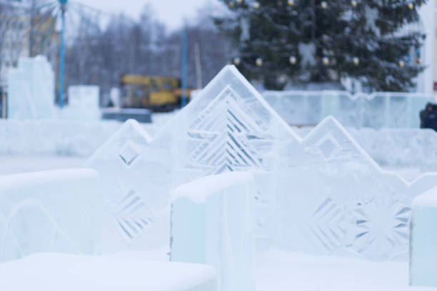 Production of ice figures for New Year and Christmas. Decorations for New Year.