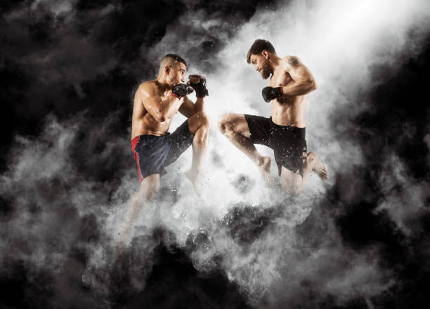 istock MMA boxers fighters fight in fights without rules 1359720693
