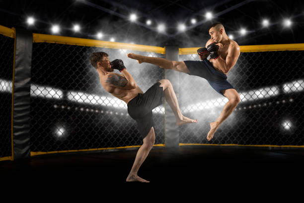 istock MMA boxers fighters fight in fights without rules 1359720698