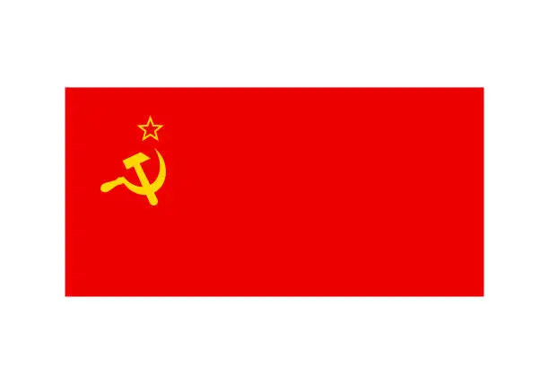 Vector illustration of Flag of USSR. Soviet Union symbol. Isolated on white. Star, hammer and sickle.  Vector template for banner, poster, flyer, etc