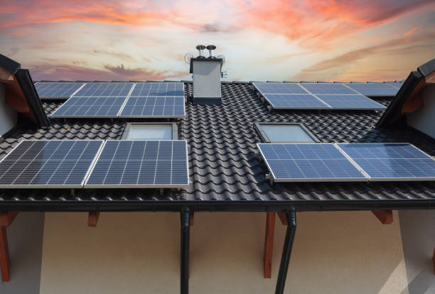 istock Modern house with solar panels. Renewable energy. 1359730474
