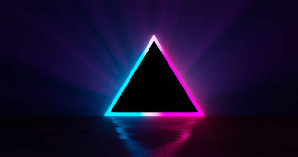 istock 3d rendering illustration. Neon square in LED lighting against the background of rays from a searchlight. For your creativity. 1359730732