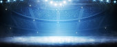 istock Sport background. Blue ice floor texture and mist. Snow and ice background. Empty ice rink illuminated by spotlights. Scene Illumination 1359731791