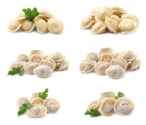 istock Set of tasty dumplings isolated on white 1359734244