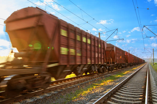 istock Freight cars move by rail at high speeds. 1359741110