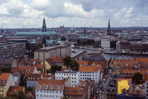 Copenhagen, Denmark - aug 4, 1987: Copenhagen panorama view from the top of the Vor Frelsers church bell tower