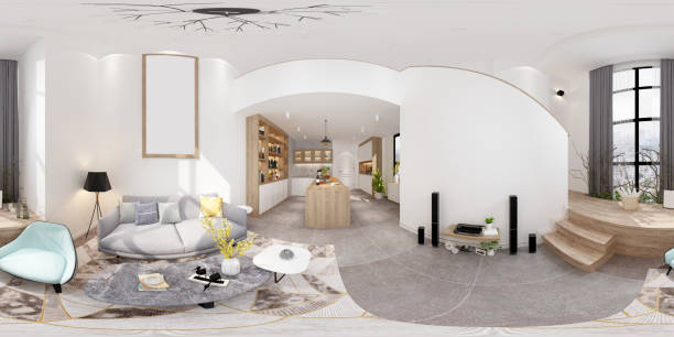 istock 3d render of home interior, living room 360 degrees view 1359744144