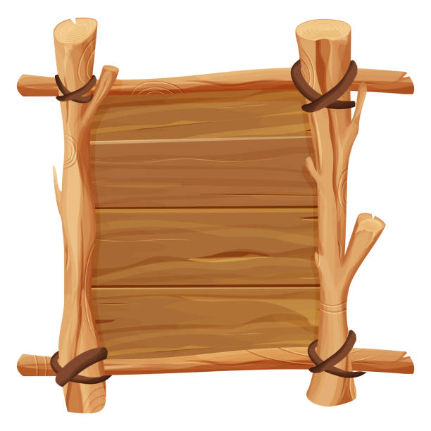istock Frame from sticks, wooden planks in comic cartoon style isolated on white background. Border, jungle panel textured and detailed. Game asset, menu. Vector illustration 1359748585