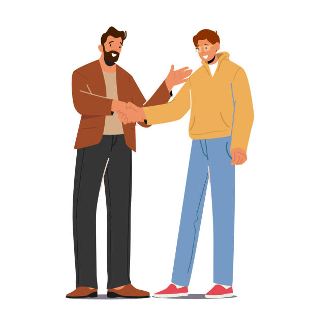 Confident Businessman, Boss Shaking Hand to Office Employee Congratulating with Success. Director Congratulate Worker Confident Businessman Company Boss Shaking Hand to Office Employee Congratulating with Success. Director Congratulate Best Worker for Successful Work, Encouraging. Cartoon Vector Illustration support clipart stock illustrations