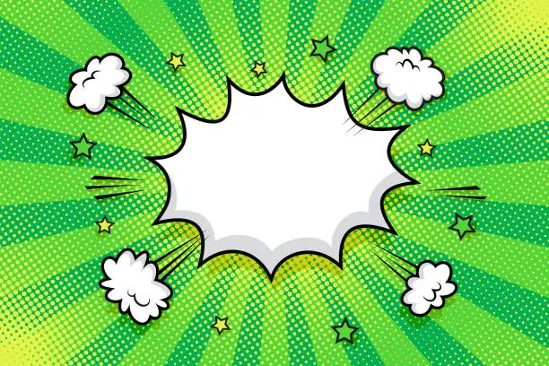 Vector illustration of Halftone pop art background with speech bubble. Vector illustration.