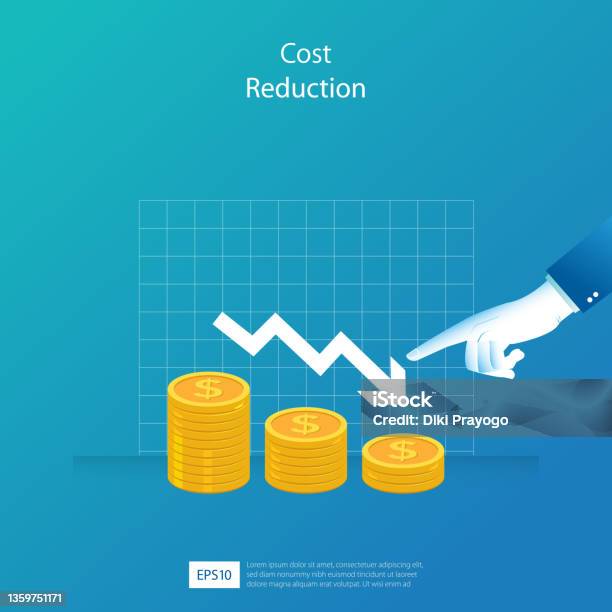 Cost Reduction Concept Decrease Arrow And Pointing Finger Vector ...