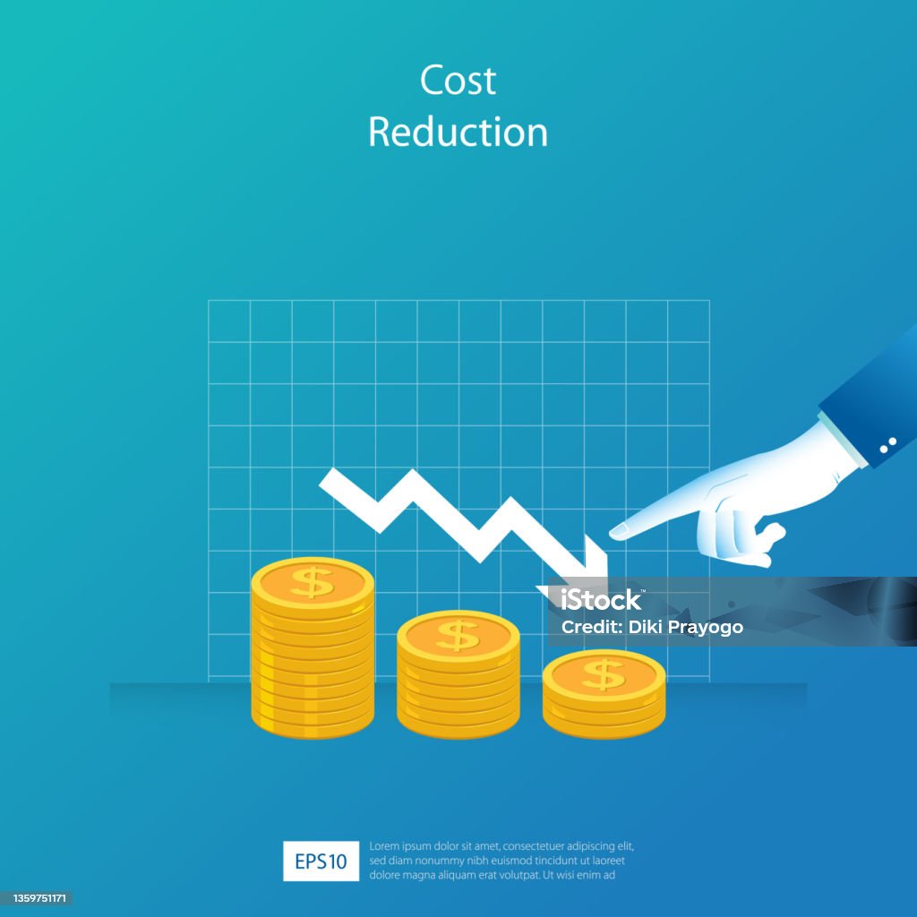 Cost Reduction Concept Decrease Arrow And Pointing Finger Vector ...