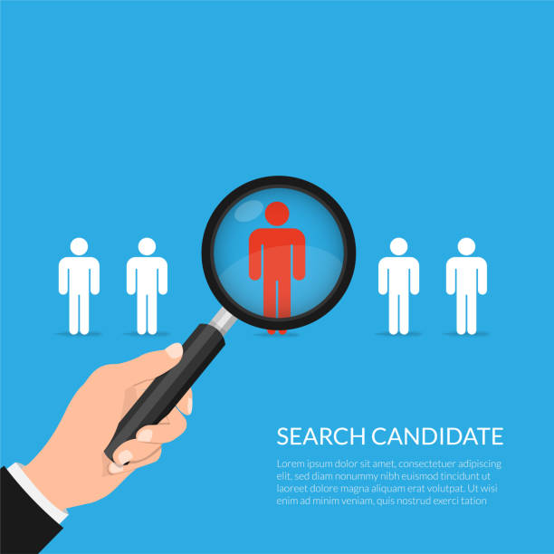istock Hand zoom magnifying glass picking best candidate person concept. Job recruitment vector illustration 1359755172