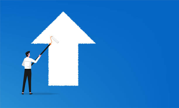 istock Businessman painting white arrow in forward direction vector illustration. 1359755228