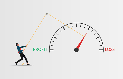 Prevent business loss strategy vector illustration. Businessman pulling pointer meter 